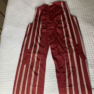 Free People Long Vest burgundy/cream stripe OS